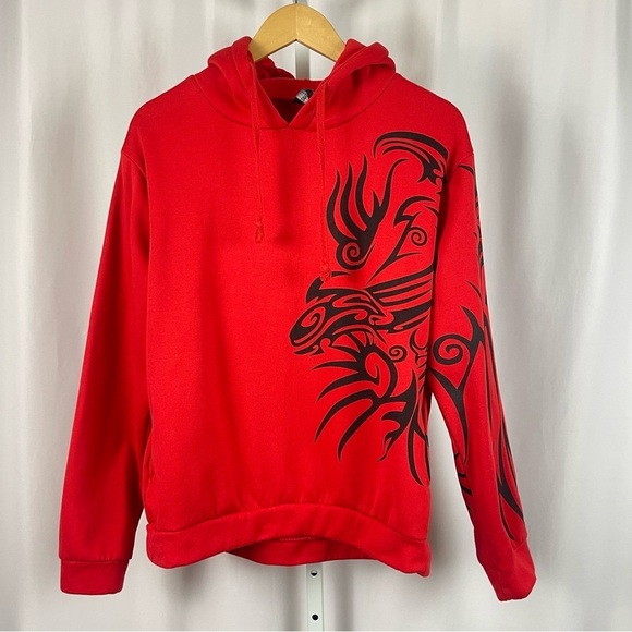 West Street Haku Medium Fleece Inner Chinese Dragon Print Hoodie Sweatshirt - Picture 1 of 9